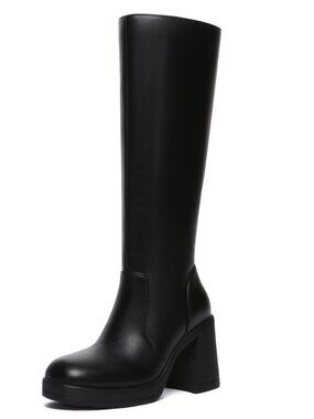 Knee High Boots Women Wide Calf Platform Boots with Side Zipper